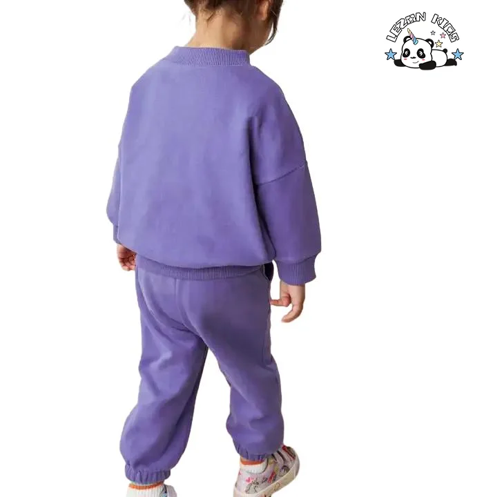 LEZONKIDS - Customizable Trendy Crewneck Sweatshirt 2 Piece Set Patchwork Casual Wear Girls Boutique Clothing Sets